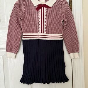 Red and Navy Knit Dress with Bow